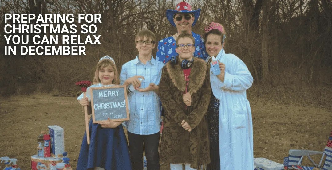 Family dressed up in a silly family photo