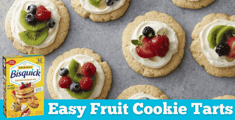 An assortment of Easy Fruit Cookie Tarts, each topped with various fruits