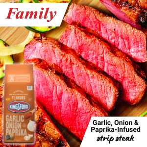 Garlic, Onion & Paprika-Infused Strip Steak with Kingsford® Signature Flavors