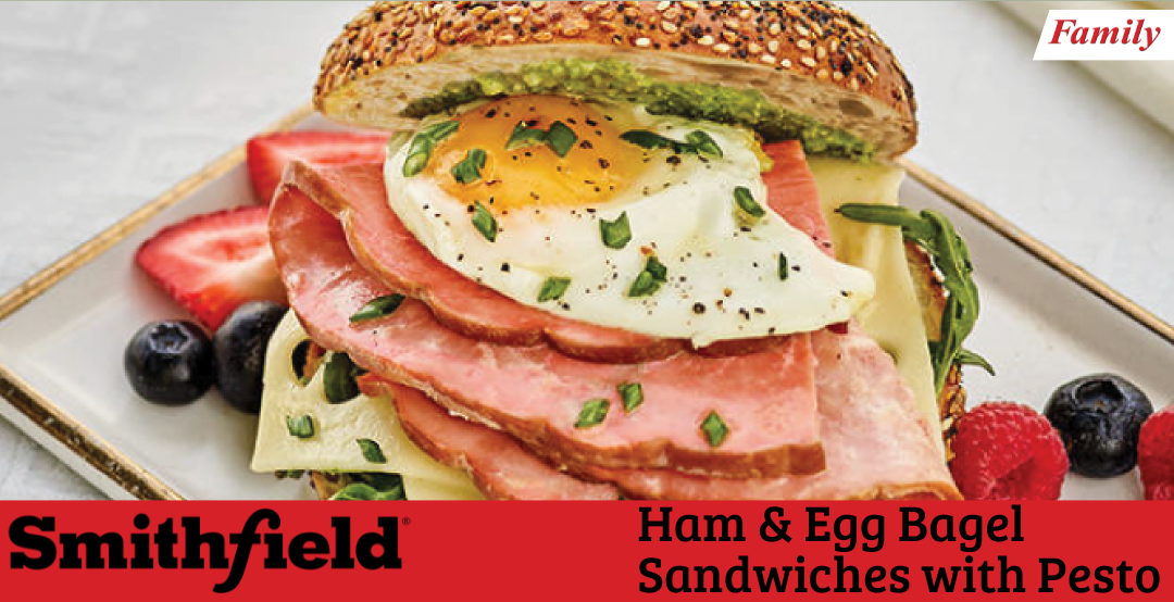 Ham & Egg Bagel Sandwiches with Pesto